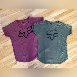 2 FOX RACING Fox Head Logo Graphics Short Sleeve V-neck T-shirts Women's M green